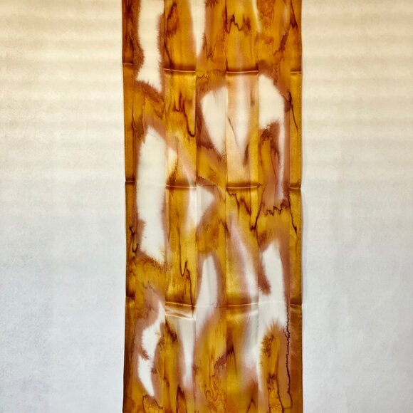 Hand Painted Silk Scarf Gold White Womens Unique Oblong Head Neck Hair New Gift - Picture 5 of 5